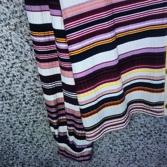 Striped V-Neck Button Cardigan in Pink, Burgundy & Cream - Picture 2 of 6